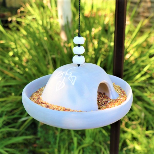 70063880 -Grey Ceramic Bird feeder with 2kg of wild bird Seeds